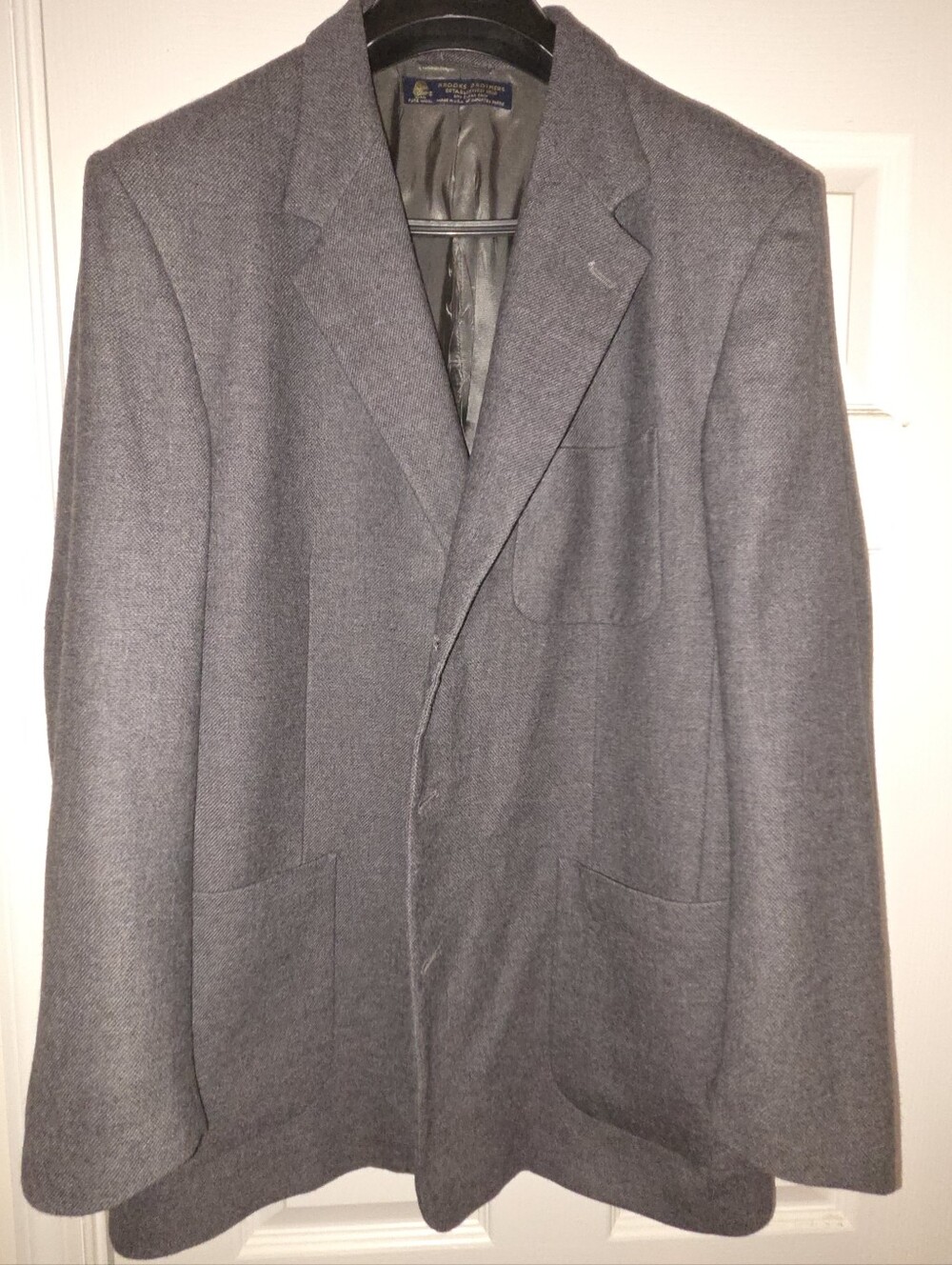 Brooks Brothers Makers Sport Coat Gray Wool Tweed Flannel Patch Pocket 46L